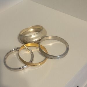 4 Chic Silver and Gold tone bangle Bracelets. Great lot of nice bracelets